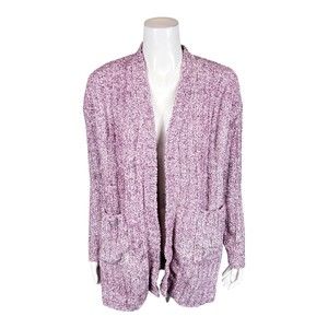 Modern Soul Chenille Open Front Cardigan With Pockets Deep Burgundy Small Size